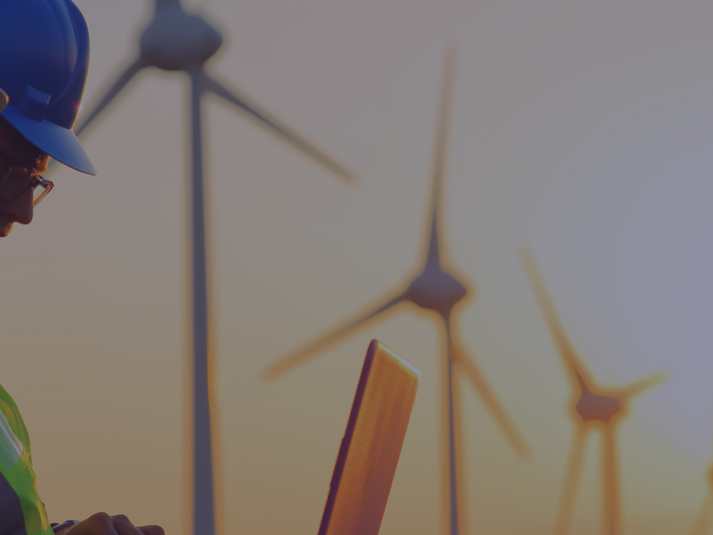 Workers on a wind farm